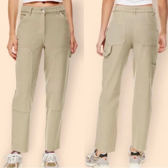 Aritzia Wilfred Free Brennan Cotton Utility Pant Khaki Straight Leg Crop Size 6 - Picture 1 of 8